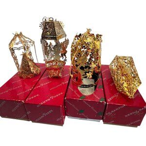 Reed & Barton Christmas Ornaments Gold Plated Filigree Collectibles Set Of 4